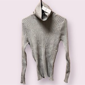 NWT, White House Black Market, Ribbed Turtleneck Pullover, Gray, Size XL